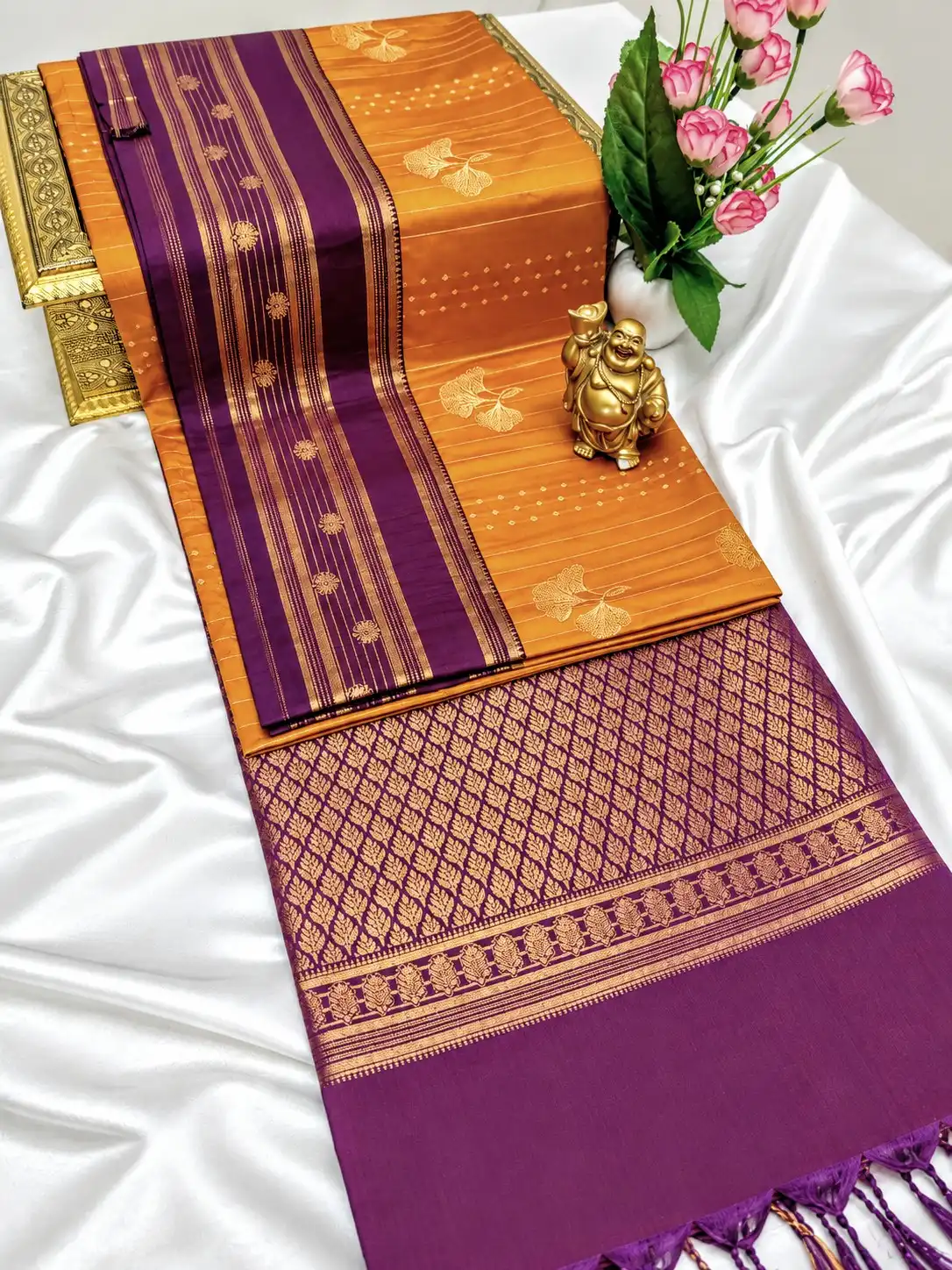 Ginkgo Line Butta Zari Semi Kanchipuram Silk Saree